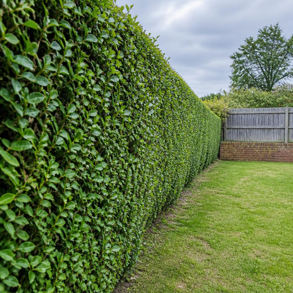 A neatly shaped garden hedge